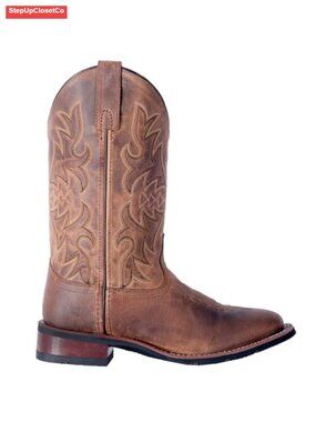 Embroidered Square Toe Mid Calf Western Boots Low Heel